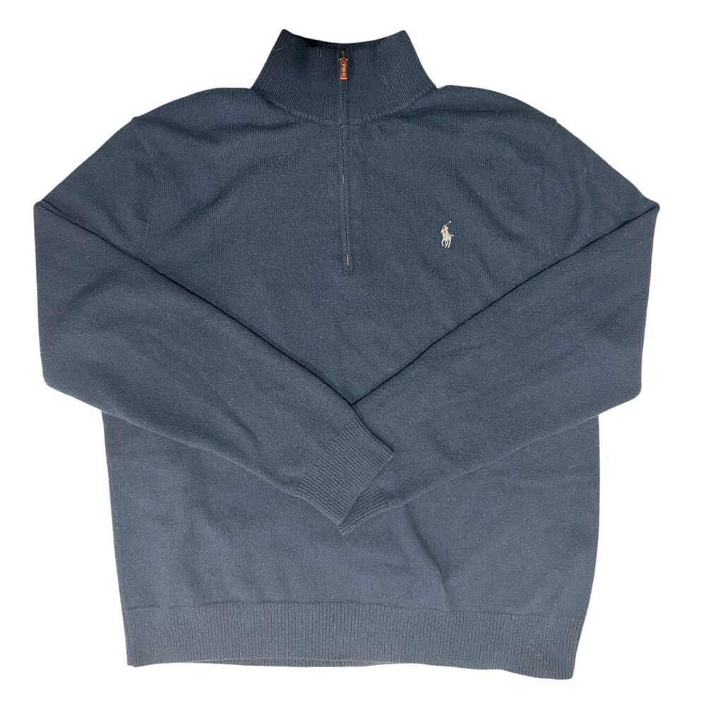 Polo Ralph Lauren Men's 1/4 quarter Zip 100% Wool Navy Sweater Sz XL Pony